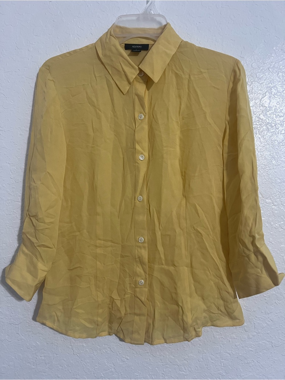 Alfani Womens Yellow Button-Down Shirt Size 4 Silk  Long Sleeve #635